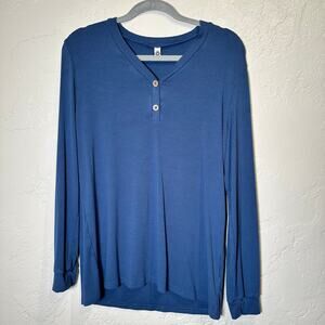 Your Style Size Medium Blue Long Sleeve Ribbed Henley Lounge Casual Comfy